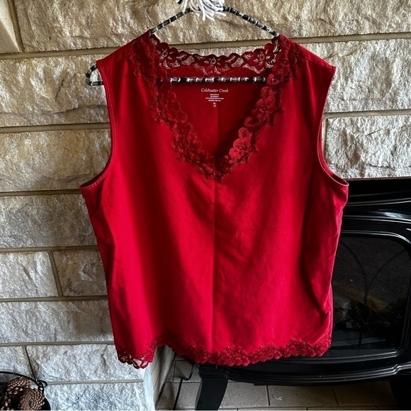 Coldwater Creek lace detail red tank top size XL 16 - Picture 1 of 7